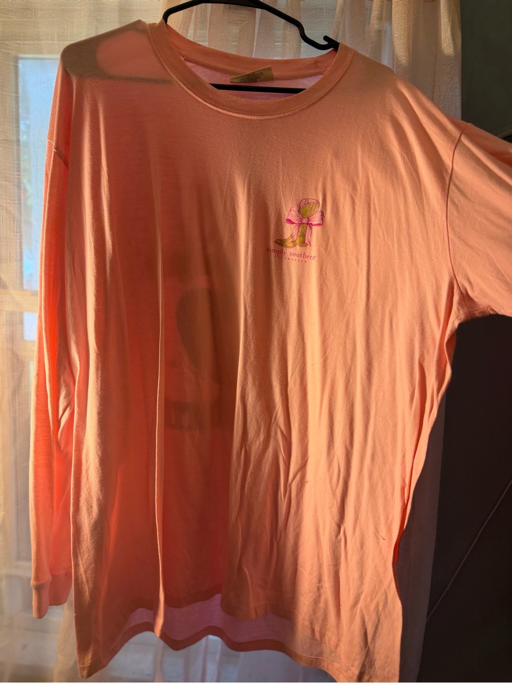 Simply Southern Peach Long Sleeve Tee with Pink Green Logo
